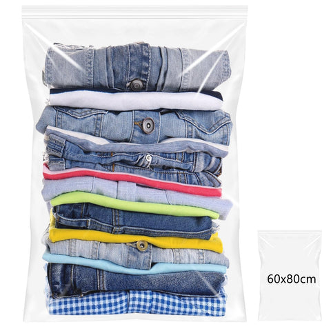 60x80cm Reusable Ziplock Bags for Clothes,20 Pack Large Plastic Hospital Travel Clothes Storage Bags Clear Seal Bag Waterproof Luggage Organiser for