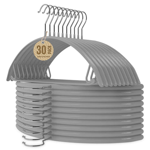 Jiang&Rong 30 Pack Rubber-Coated Non-Slip Metal Hangers (Grey)