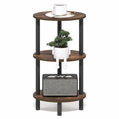Furinno TURN-N-TUBE Side Table, 3-Tier Oval End Table, Night Stand, Bedside Table, for Living Room, Bedroom, Amber Pine/Black