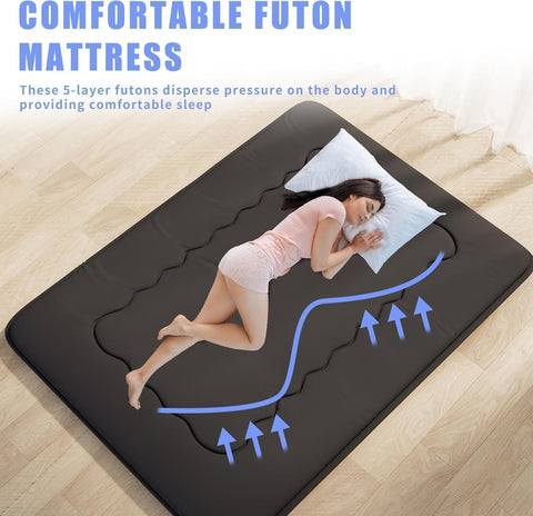 Kiseely Japanese Futon Mattress, Foldable Tatami Mat Portable Dormitory Sleeping Pad With Bag & Strap