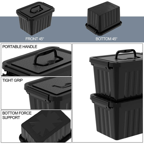 Xyskin 6L*6 Storage Boxes, Organizing Container with Handle and Secure Latching Buckles, Plastic Storage Box with Lid, Black