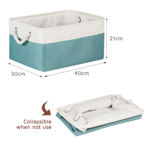 Syeeiex Storage Basket for Shelves [3-Pack], Storage Boxes with Handles, Large Fabric Storage Bins for Organizing Home and Office, White/Teal