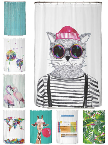 arteneur® - Hipster Cat from Berlin - Anti-Mould Shower Curtain 120 x 180 cm - Recycled with Oeko-Tex Standard 100 - Weighted Hem, Opaque, Waterproof