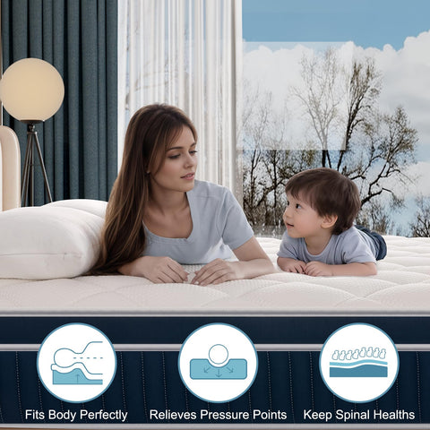 Hiimgo Hybrid Mattresses-28CM Single Mattress-Pocket Spring with Comfort Foam Medium Firm Strengthen Edge Support, with Motion Isolation-90x190x28CM
