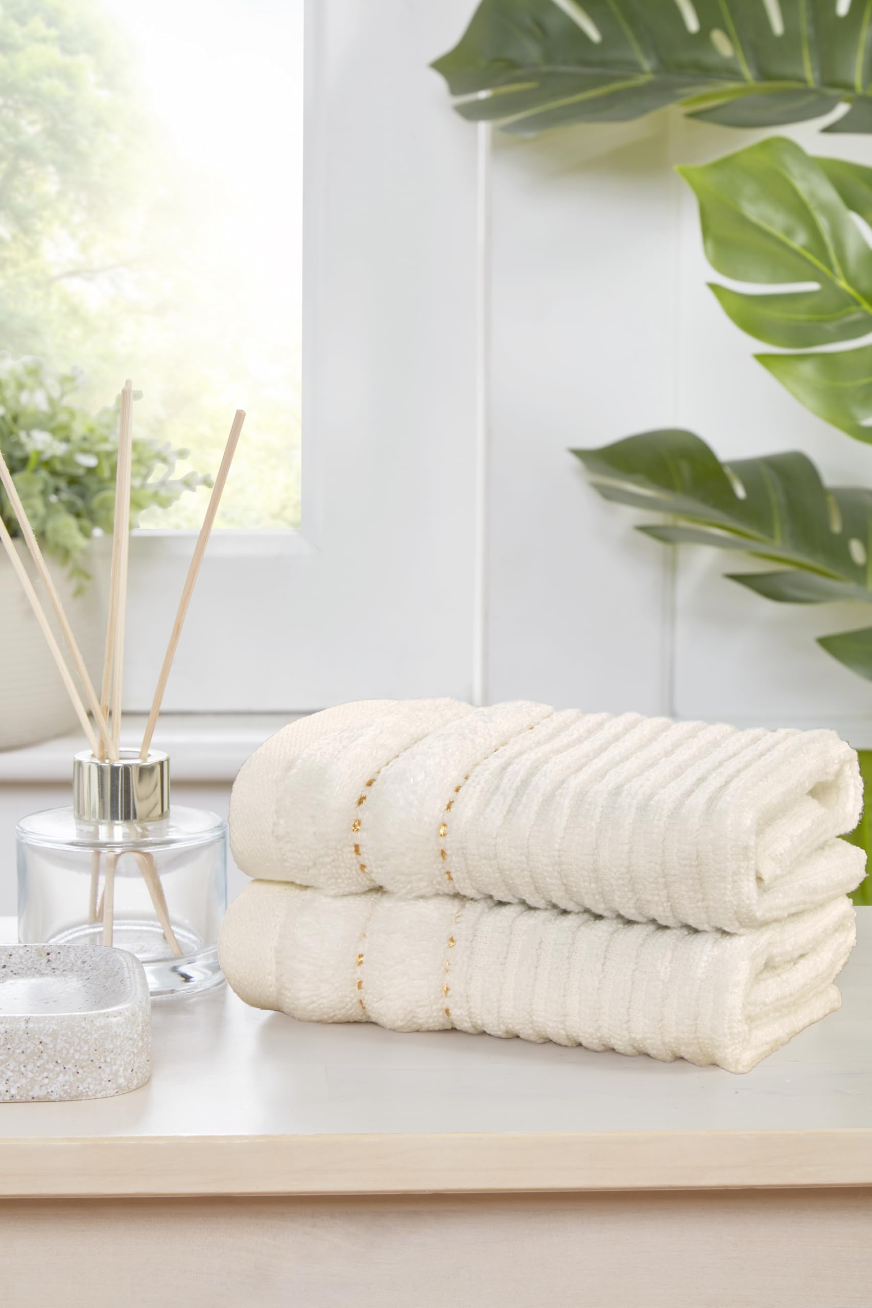 Rapport Home Linear Bath Towels 2-Pack | Ivory Cream | 70x120cm | 100% Cotton 500gsm | Oeko-Tex Made in Green & BCI Certified