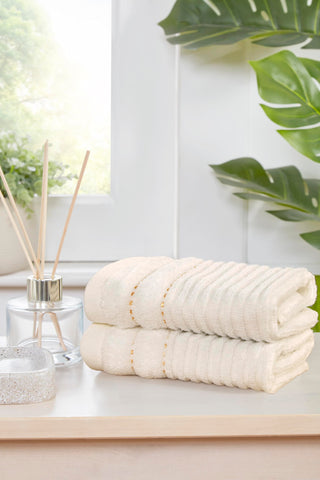 Rapport Home Linear Bath Towels 2-Pack | Ivory Cream | 70x120cm | 100% Cotton 500gsm | Oeko-Tex Made in Green & BCI Certified