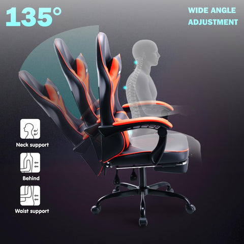 play haha Gaming Chair Ergonomic Gaming Chair with High-Density Foam & Breathable PU Leather 135-Degree Recline