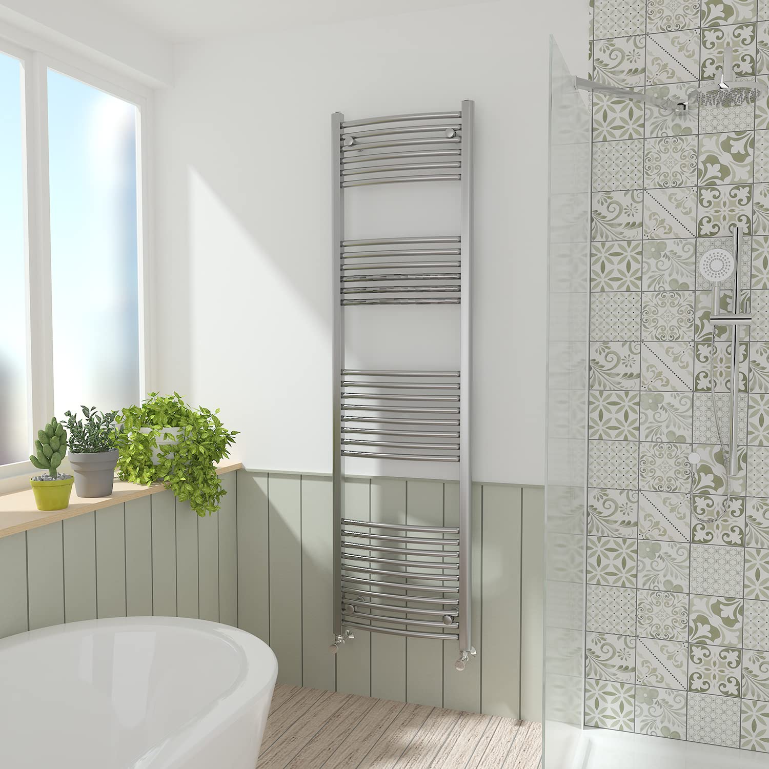 NRG Chrome Curved Central Heating Towel Rail Heated Rad Radiator 1800×500mm