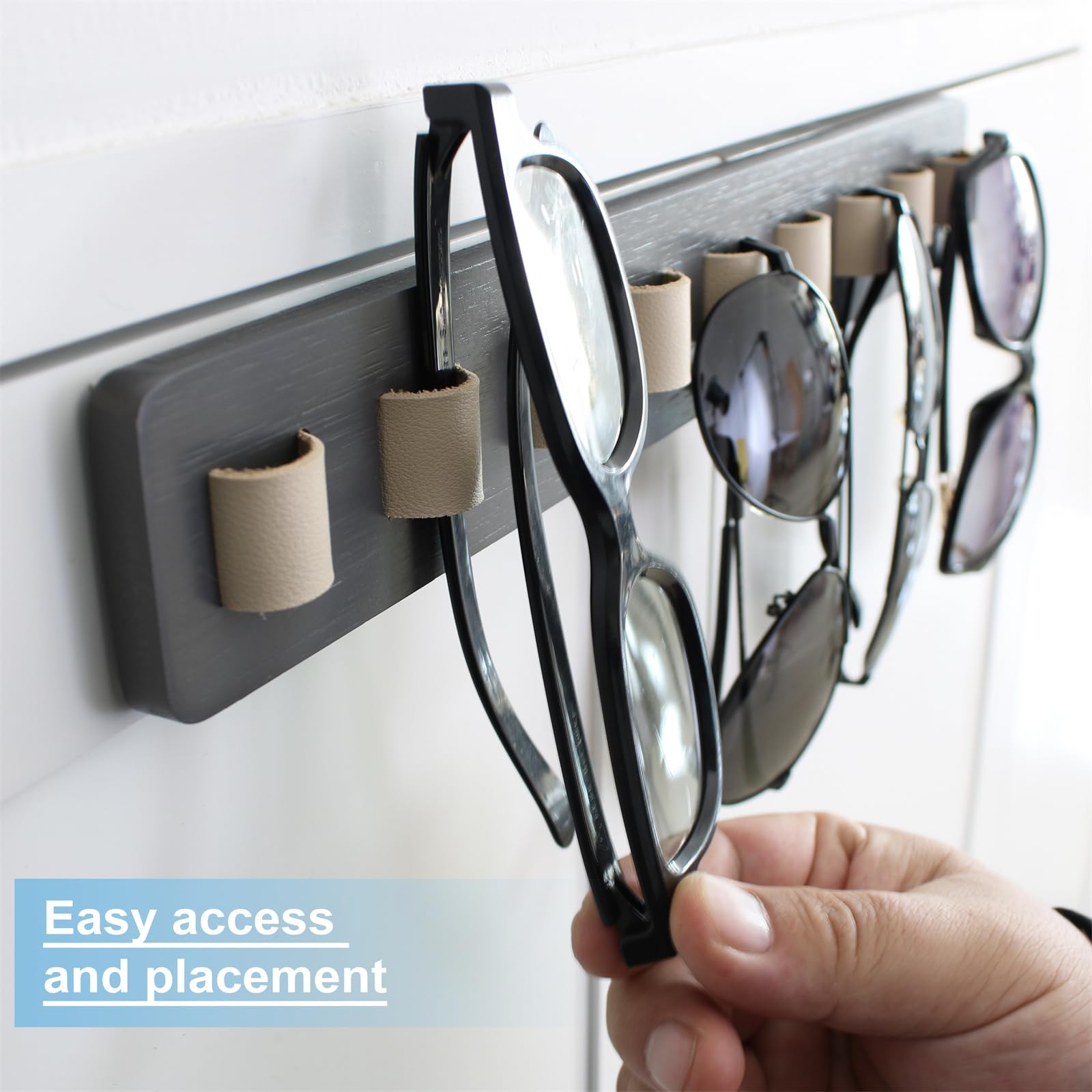 FINDAMAZE Wooden Sunglasses Organizer - Wall Mounted Sunglasses Rack/Stand - Display for Men or Women, Home Decor (Gray-1pcs-long)
