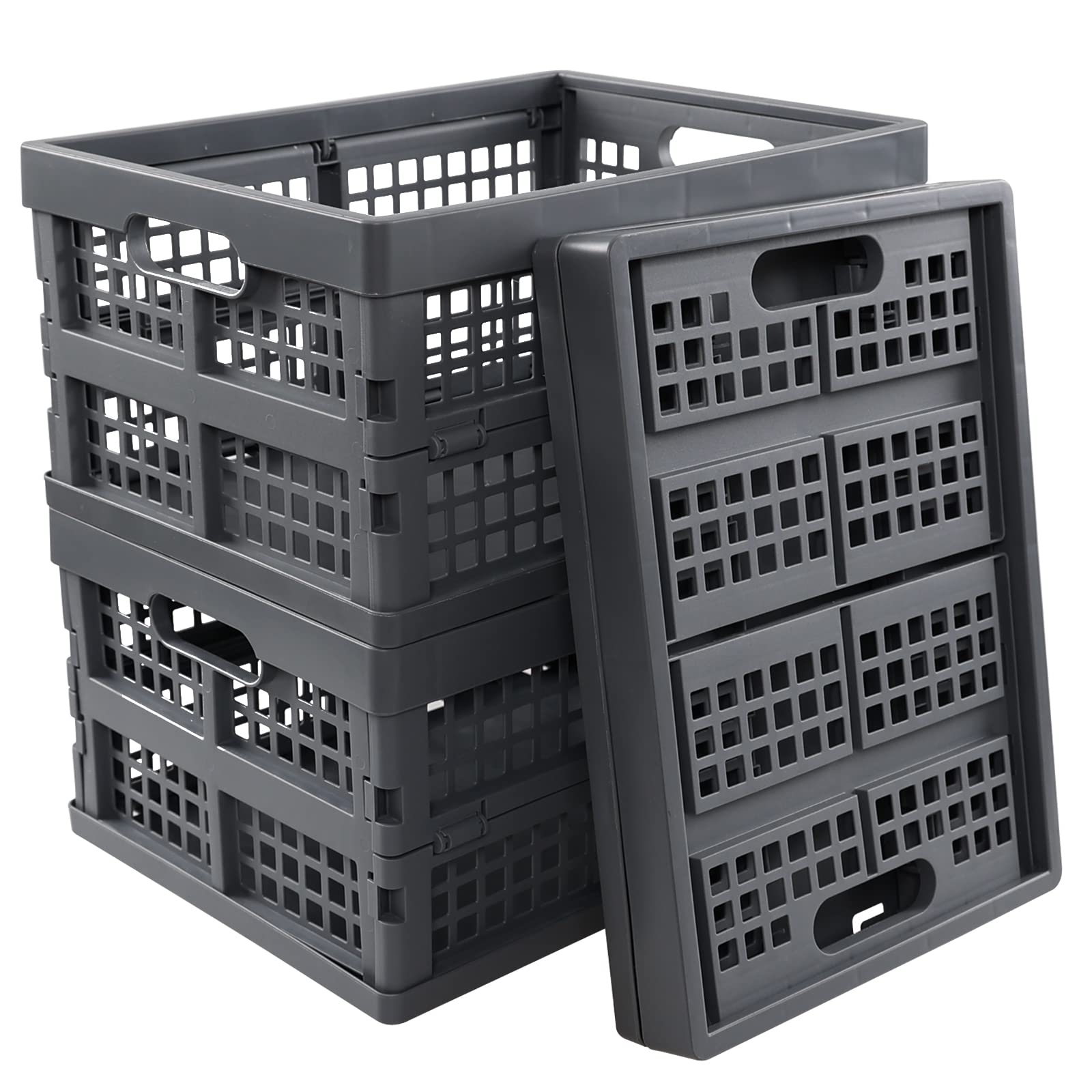Dynko Foldable Plastic Storage Basket, 15 L Collapsible Crate Set of 3