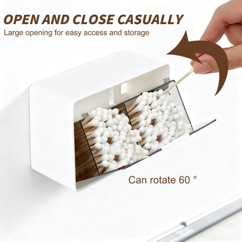Cotton Pad Dispenser Cotton Buds Container, Wall Mounted Cotton Pads Storage, Dressing Table Accessories with 2 Compartments