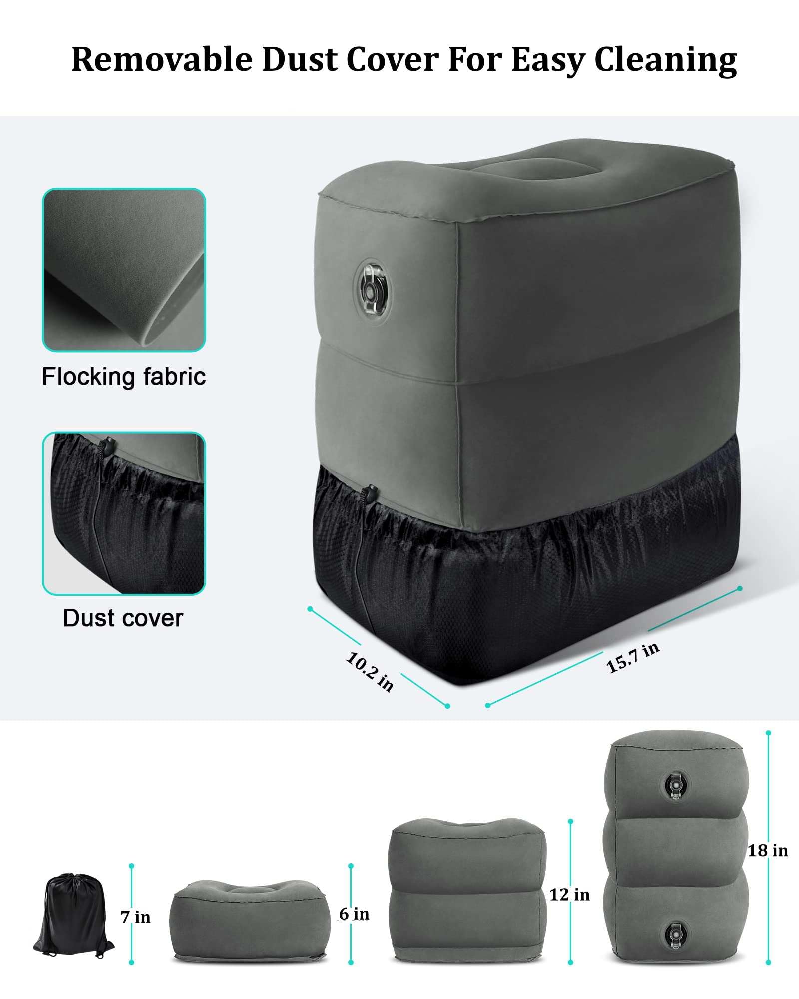 Inflatable Travel Foot Rest Pillow,Airplane Travel Pillow, Office Footrests, Adjustable 3 Layers Height Leg Rest Pillow