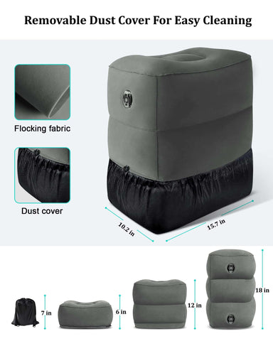 Inflatable Travel Foot Rest Pillow,Airplane Travel Pillow, Office Footrests, Adjustable 3 Layers Height Leg Rest Pillow