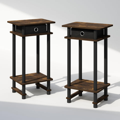 Furinno TURN-N-TUBE Night Stand Set of 2, 3-Tier Open Shelf Design Nightstand with Storage Bin, Tall Bedside Table, End Table, Side Table