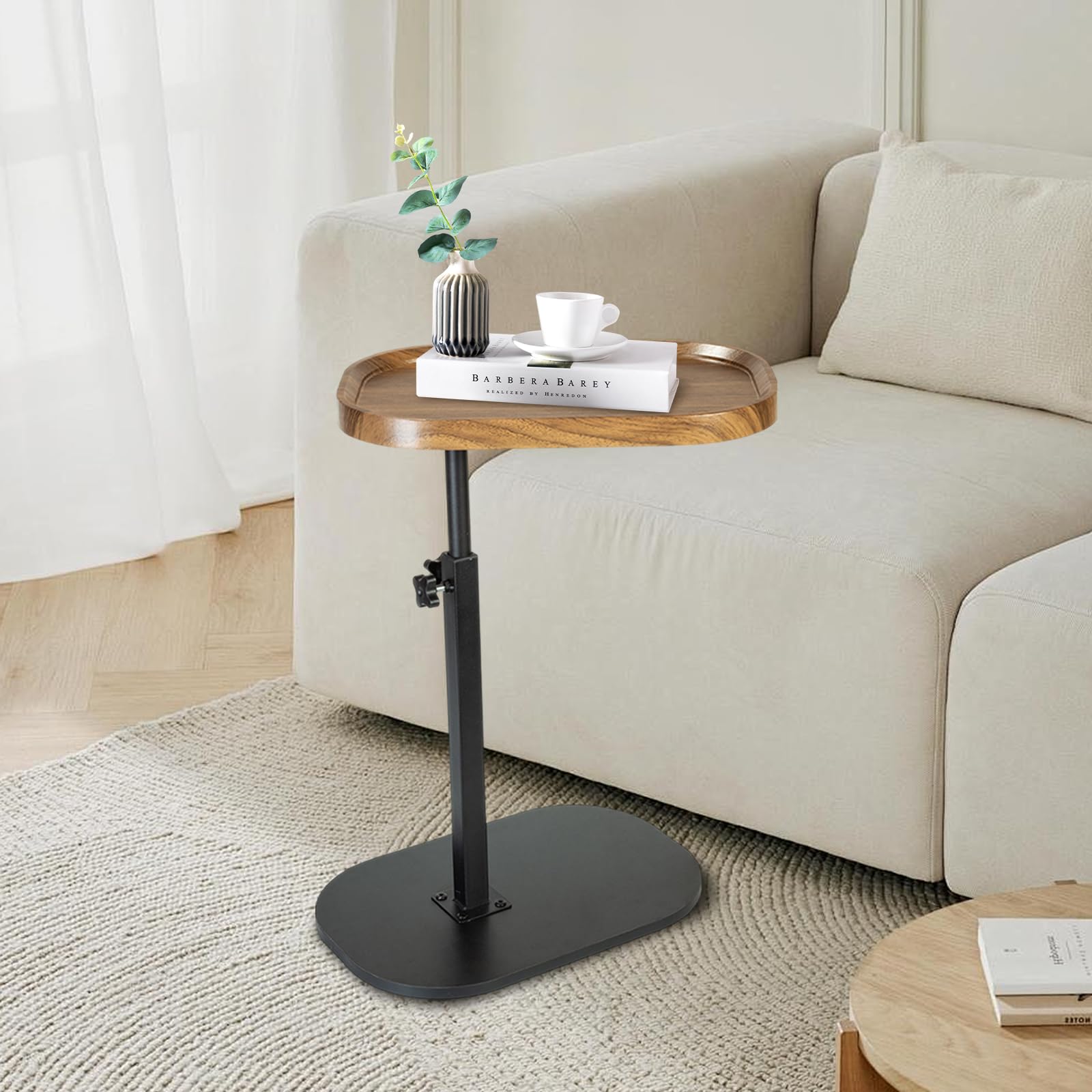 SHEBUYLLI Small Side Table, C Shaped Bed Side Table for Living Room Bedroom