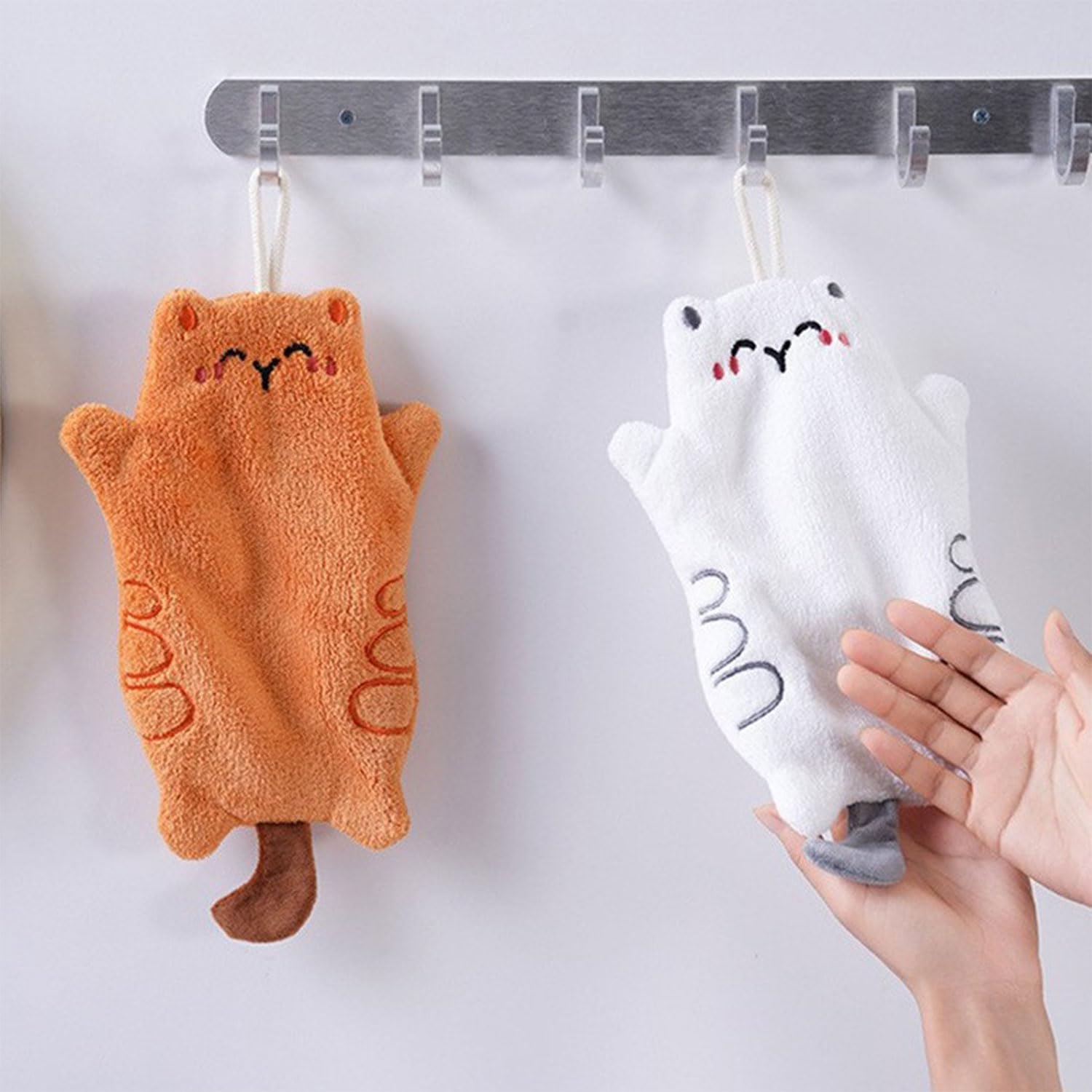 Gansdnek 2 Pcs Cute Cat Towels, Funny Animal Hand Towel, Soft & Absorbent, Absorbent Hanging Towel, Quick-Drying Towel for Kitchen and Bathroom