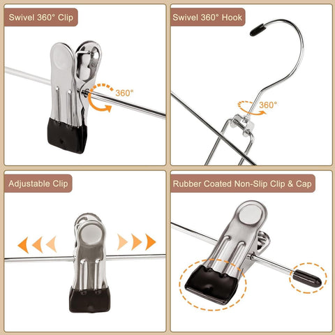 Trouser Hanger, 30Pack Pant Hangers Space Saving Skirt Hangers with Clips Adjustable Non-Slip Coat Hanger Heavy Duty Chrome Clothes Hook