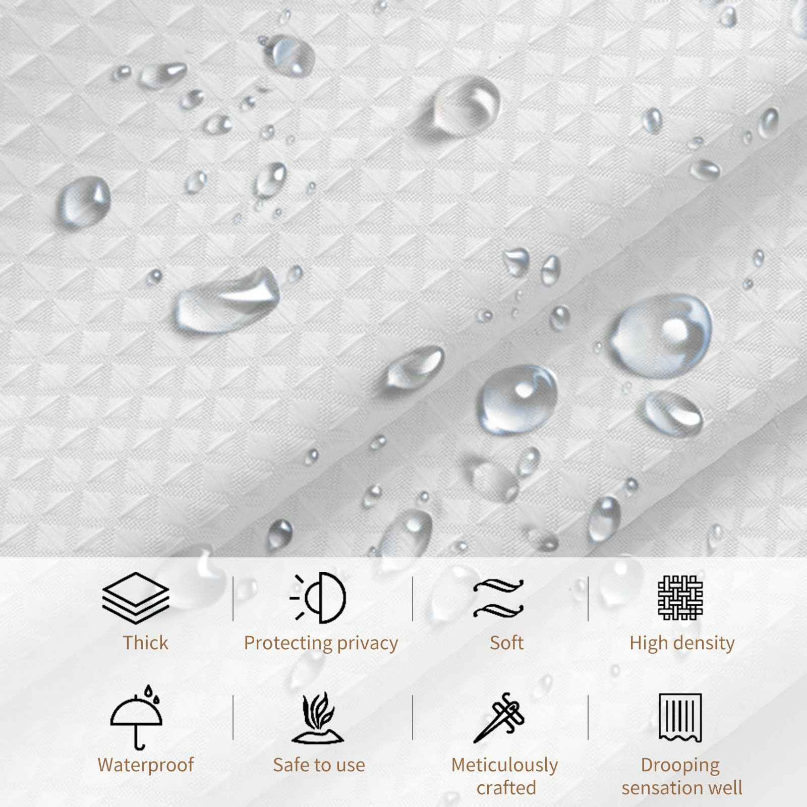Stfery Shower Curtain, Waffle Structure, Bath Curtain, 120 x 180 cm, Shower Curtain, Fabric, Washable, Anti-Mould