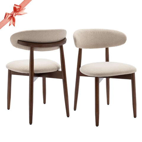 COLAMY Wooden Dining Chairs Set of 2, Modern Fabric Upholstered Kitchen Side Chairs, Farmhouse Dining Room Chair with Foot Pegs, Beige