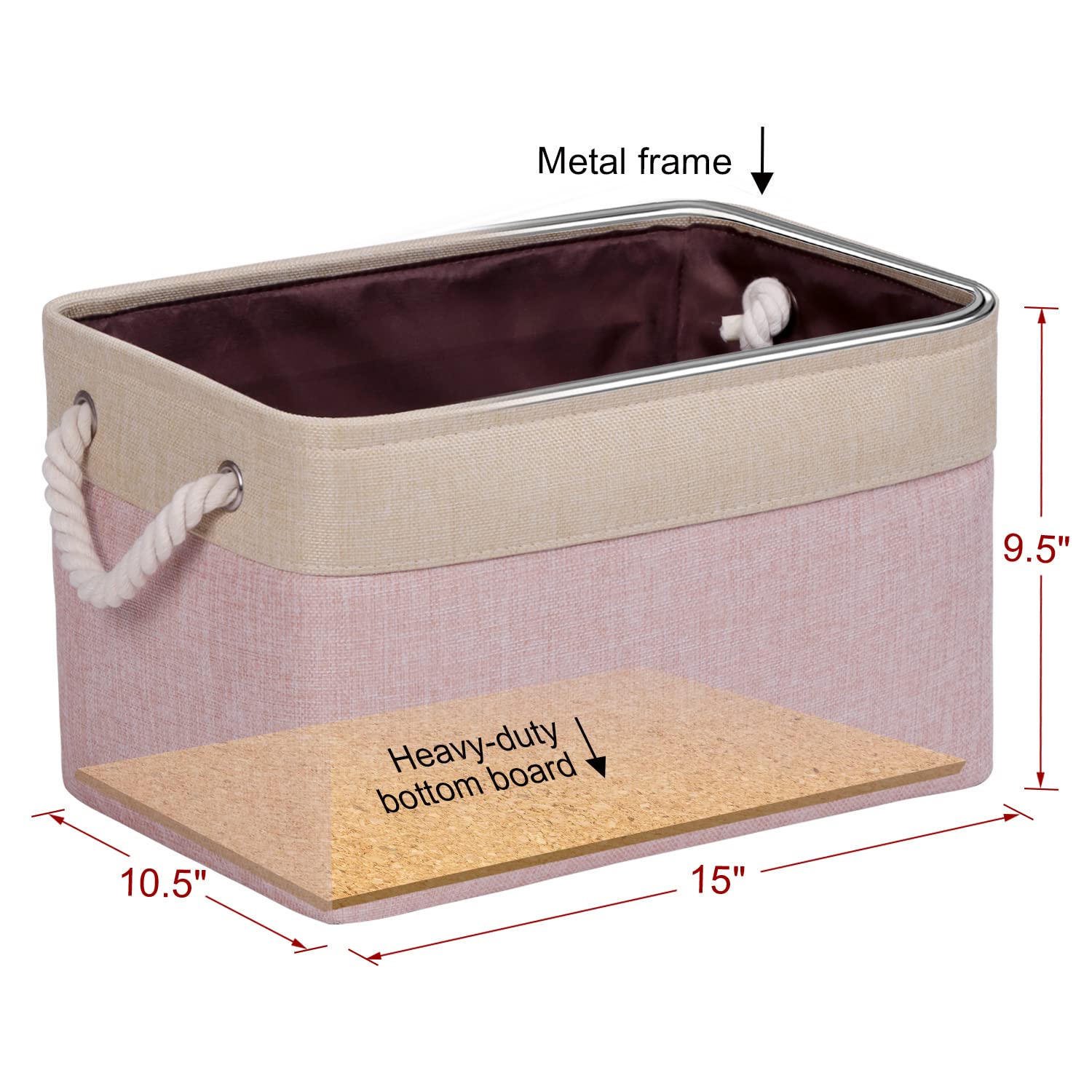 Univivi Foldable Storage Basket 15in Rectangle Storage Bins Pink, Set of 4