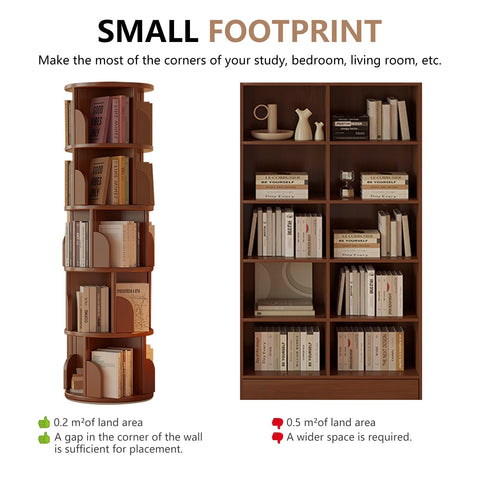 KZOBYD Rotating Bookshelf, Revolving Book Shelf (Brown, H 158 cm)