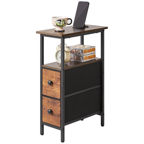 YMYNY Narrow Side Table, Slim Bedside Table with 2 Fabric Drawers, Nightstand for Small Spaces