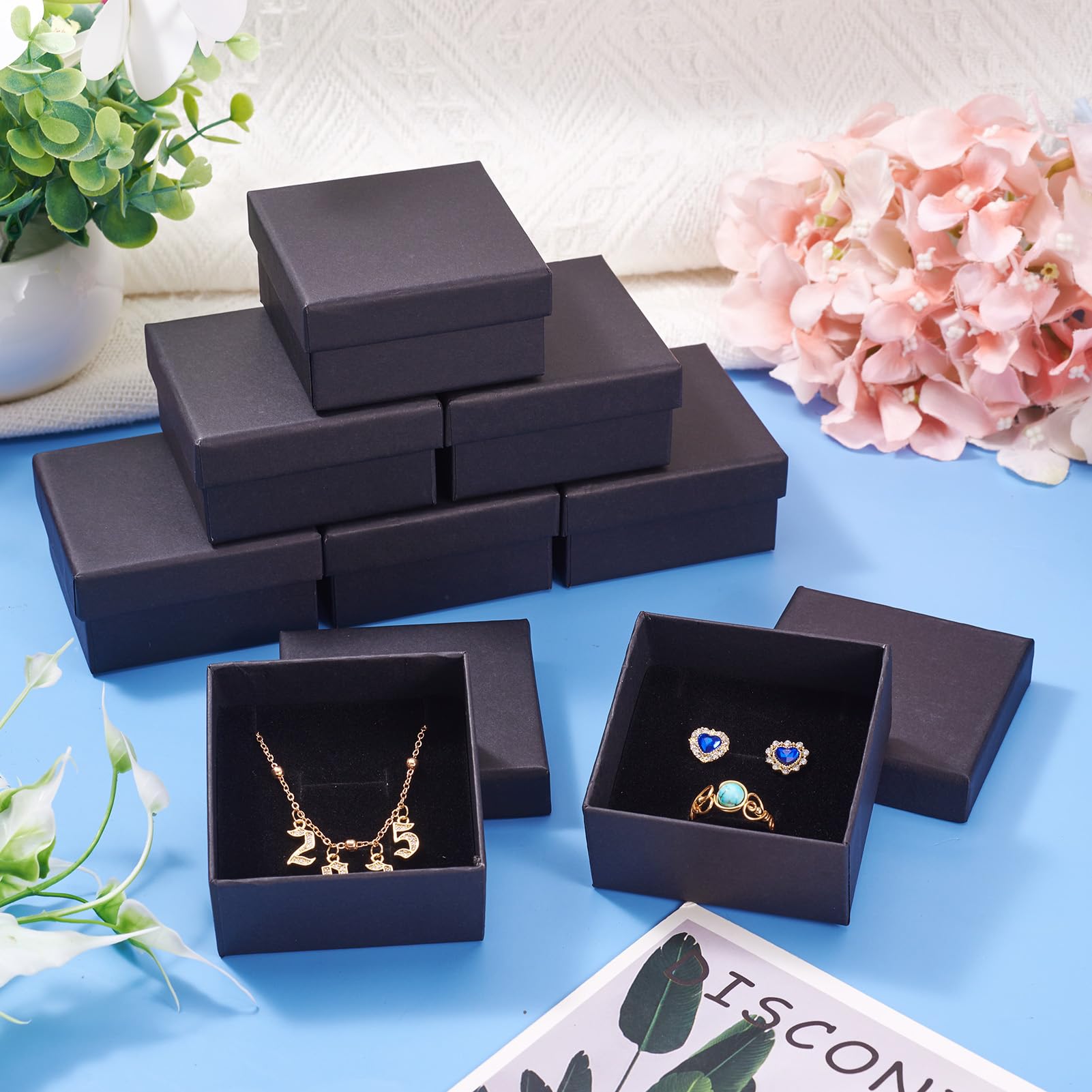 Craftdady 12pcs Black Gift Box Square Cardboard Box with Sponge Jewelry Storage Boxes for Rings Bangle Bracelet Earring Necklace Display