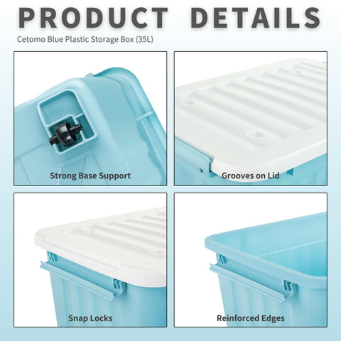 Cetomo 35L*6 Storage Boxes with Lids, Plastic Storage Box with Wheels and Secure Side Latches, Stackable & Nestable Organizer for Home, Office