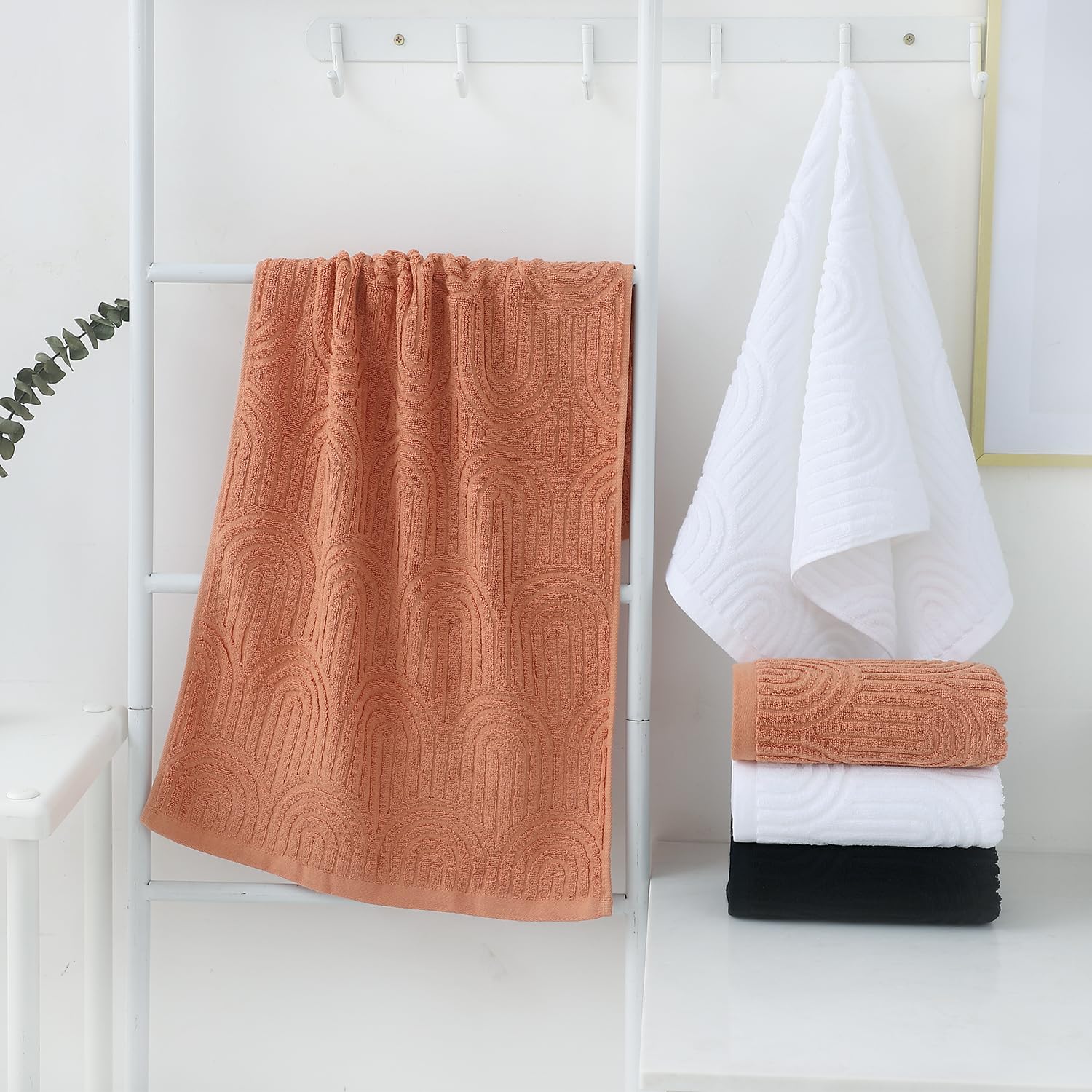 Pidada Hand Towels Set of 2 Striped Pattern 100% Cotton Absorbent Soft Decorative Towel for Bathroom (Burnt Orange)