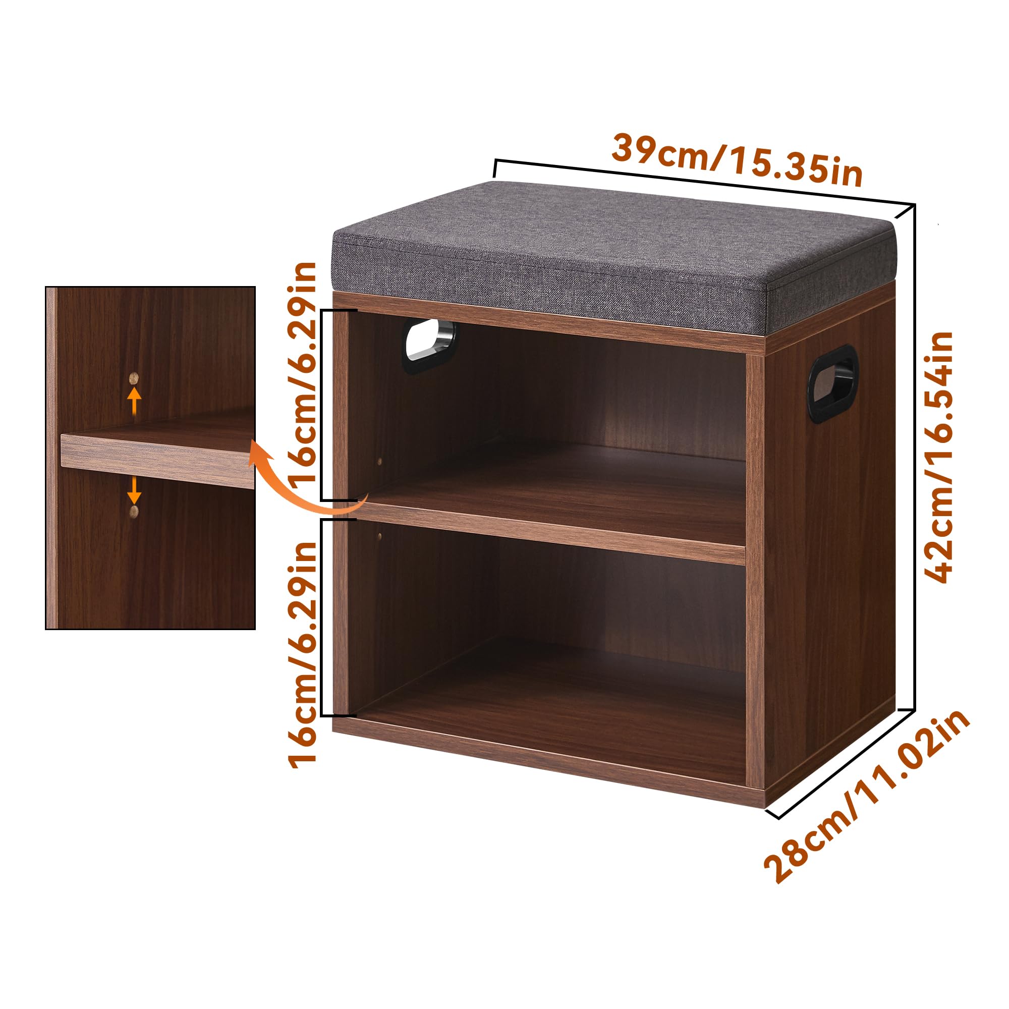 YMYNY Small Shoe Storage Bench with Cushion, Light Walnut HBD028LW