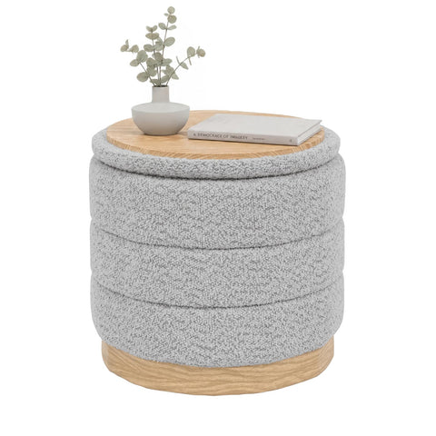 Bonlife Round Chenille Storage Ottoman, Folding Footstool with Table Top, 39X39X37cm, Load Capacity 120kg, for Living Room Bedroom Hallway