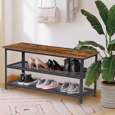 H JINHUI Shoe Bench, Industrial Shoe Rack with Mesh Shelves, 100 x 38 x 45 cm Storage Organiser Shelf, Steel Structure, for Living Room, Bedroom
