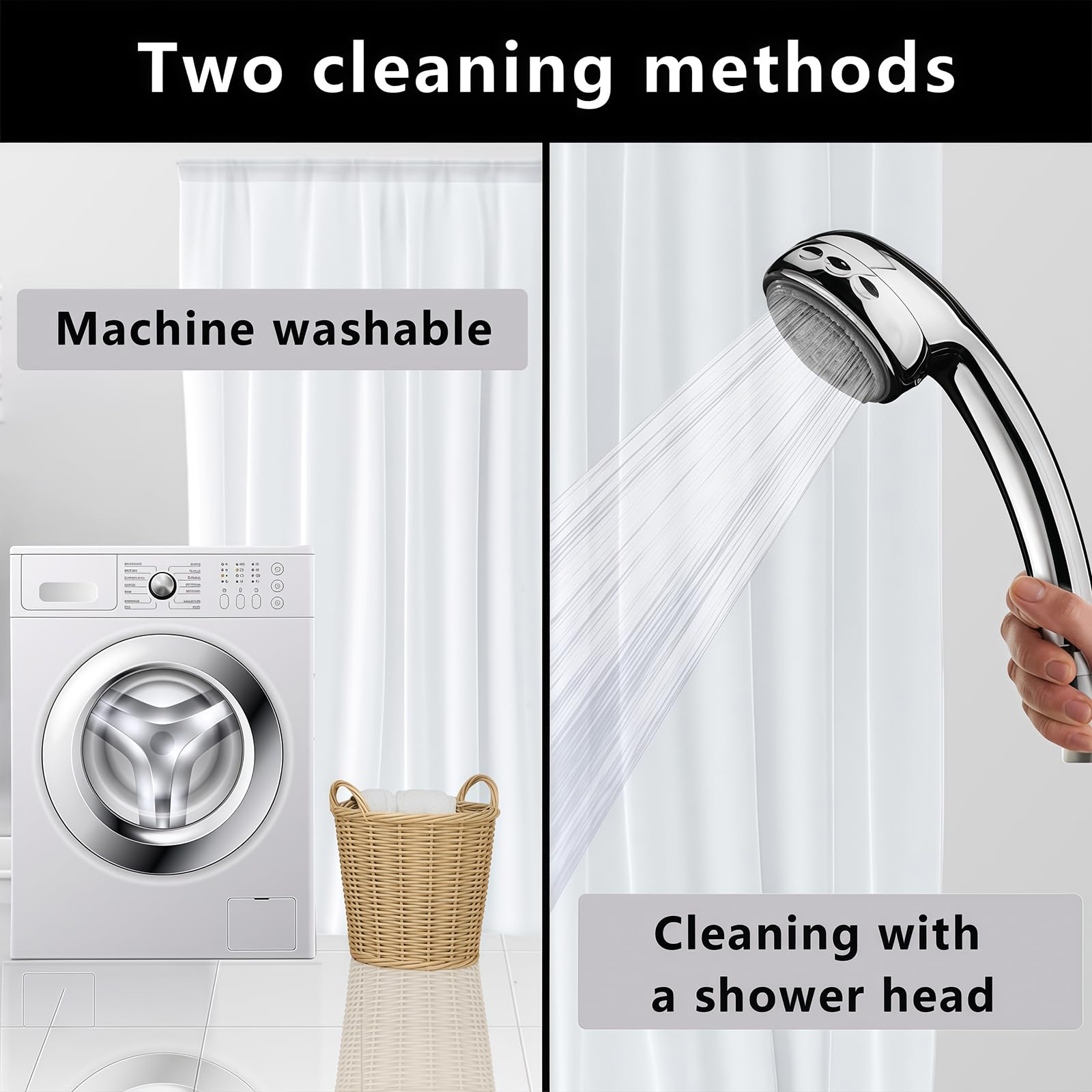 FAIRYGATE Grey Shower Curtain Mould Proof and Mildew Resistant Washable Bathroom Curtains Bath Curtains with Hooks 180 x 180 cm (71 x 71 Inch) B9325