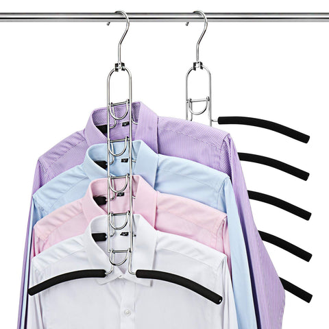 DOIOWN 2 PACK Multi Layers Clothes Hangers- 5 in 1 Anti-slip Coat Hangers Sponge Metal Wardrobe Storage Rack Space Saving Organizer for Jacket Coat