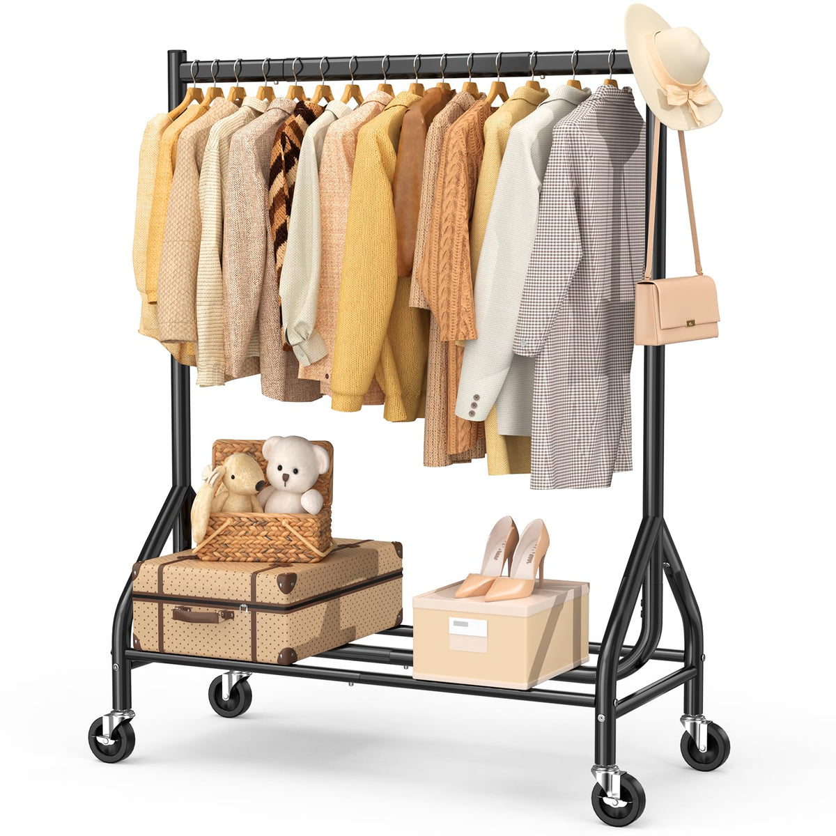 EAGMAK Heavy Duty Rolling Clothes Rail Load 180 KG (Black, 110×48×160 cm)