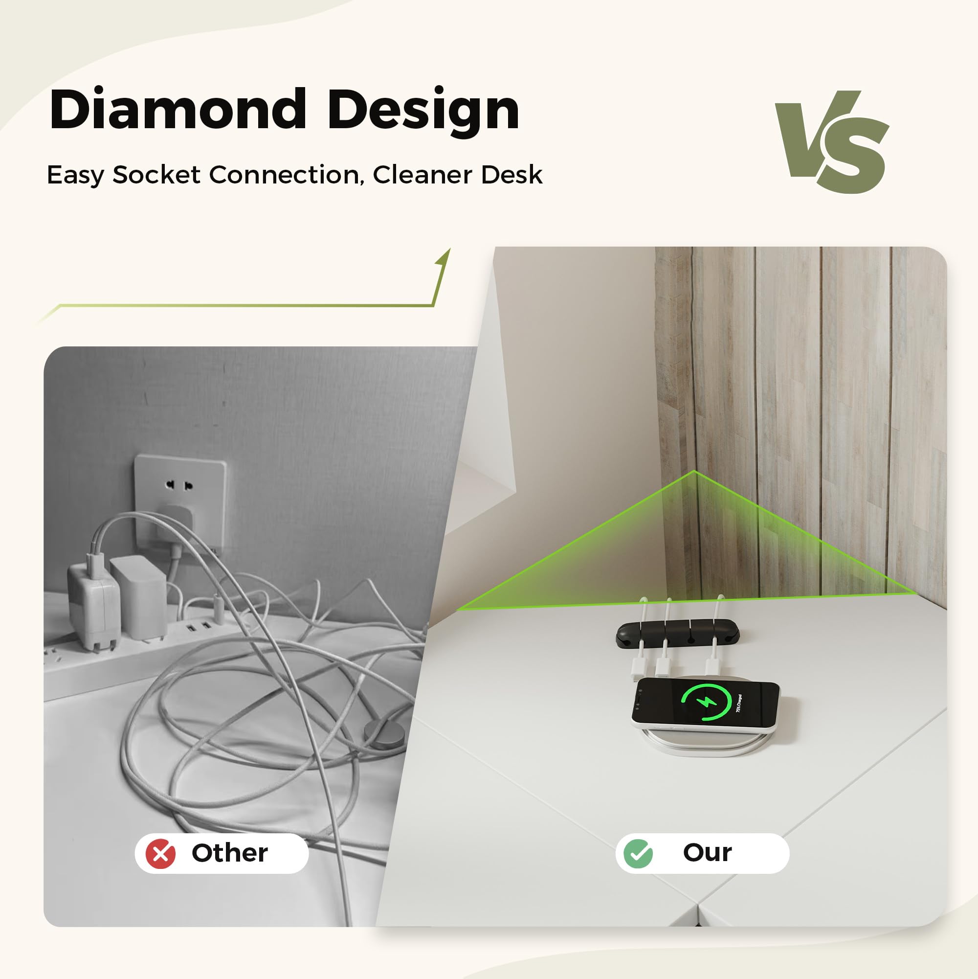 Mericonia L Shaped Desk, Diamond Design for Socket, 120x110cm, White