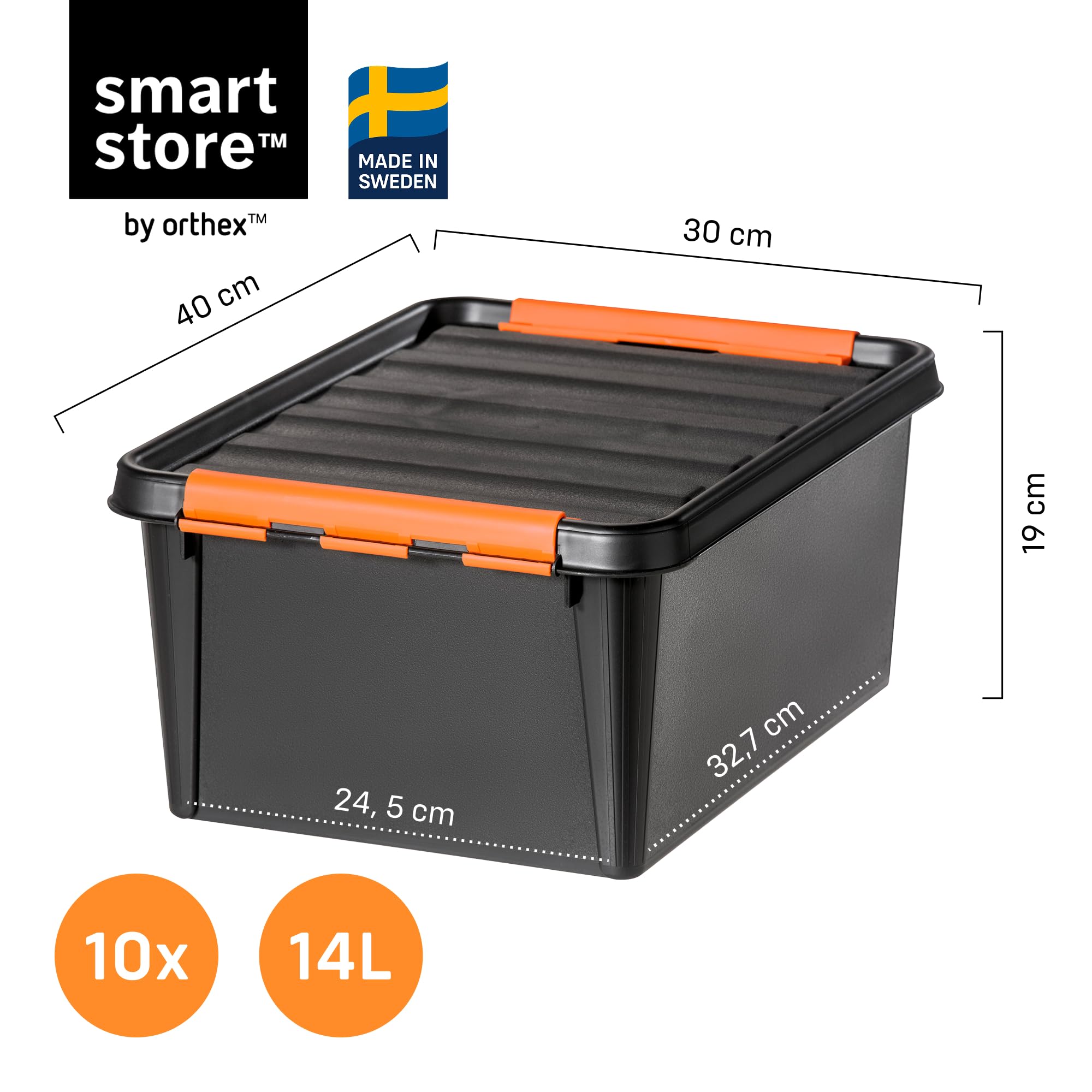 SmartStore extra-durable plastic storage boxes with lids | 14 L | 10-pack | Stackable bins with clip locks for tools, garage, or moving | BPA-free