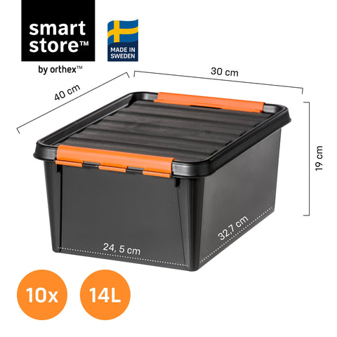 SmartStore extra-durable plastic storage boxes with lids | 14 L | 10-pack | Stackable bins with clip locks for tools, garage, or moving | BPA-free