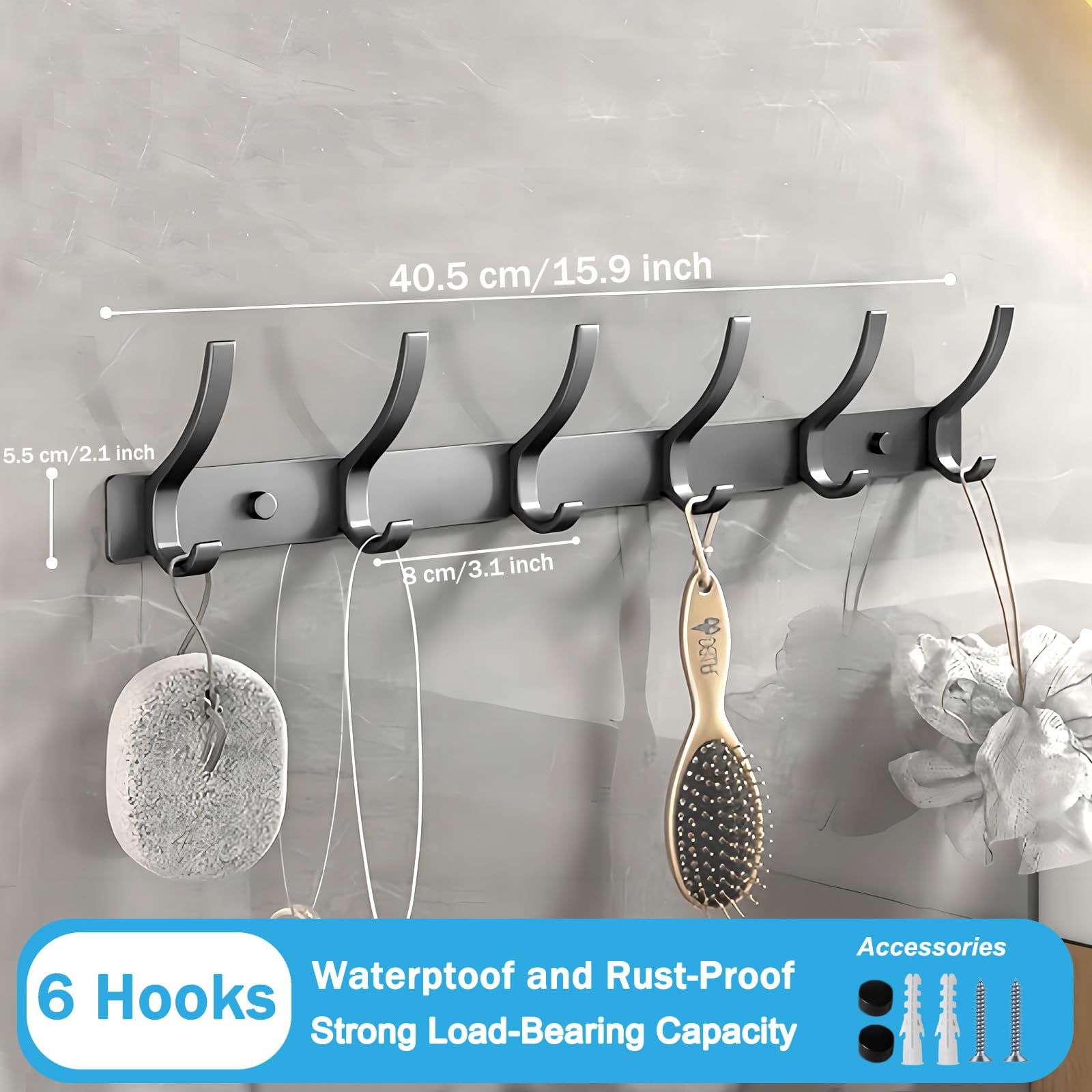 Gerhannery Coat Racks for Wall, Coat Hangers Wall Mounted with 6 Hooks, Heavy Duty Wall Mounted Clothes Hat Hooks