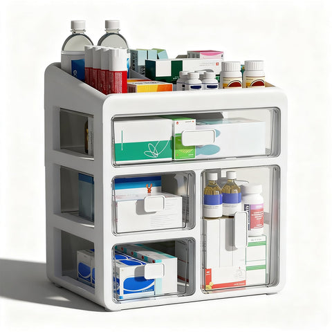 Jenmayt 4-Tier Home Medicine Cabinet Organiser, Medical Storage Container with Transparent Drawer, Medicine Storage, for Medicines, Small Cosmetics