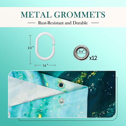 LIVETTY Mint Green Abstract Shower Curtain 200×200cm with 12 Hooks Mint Light Green Shower Curtain Turquoise Teal Fabric Bathroom Curtain Washable