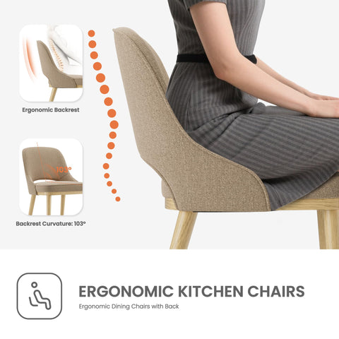Dining Chairs Set of 2, Upholstered Dining Room Chairs with Chenille Fabric, Ergonomic Backrest, High Density Cushion & Rubber Wood Frame
