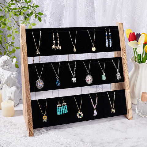 PH PandaHall 3-Tier Necklace Jewellery Display Holder, Wood Pendant Holder