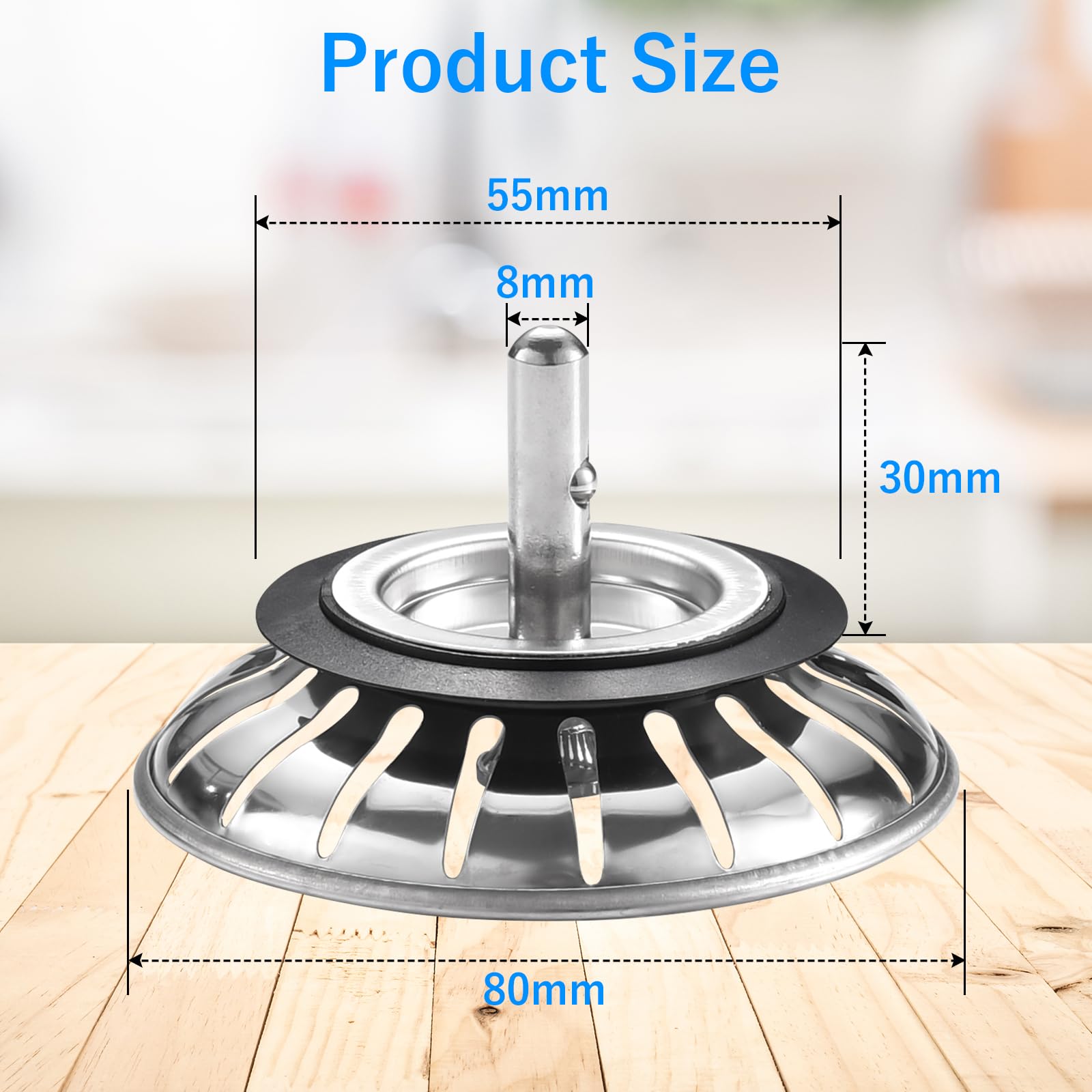 Upgraded Kitchen Sink Plug Strainer Stainless Steel Strainers Sink Plugs Replacement Drain Stopper for Food/Hair Catcher