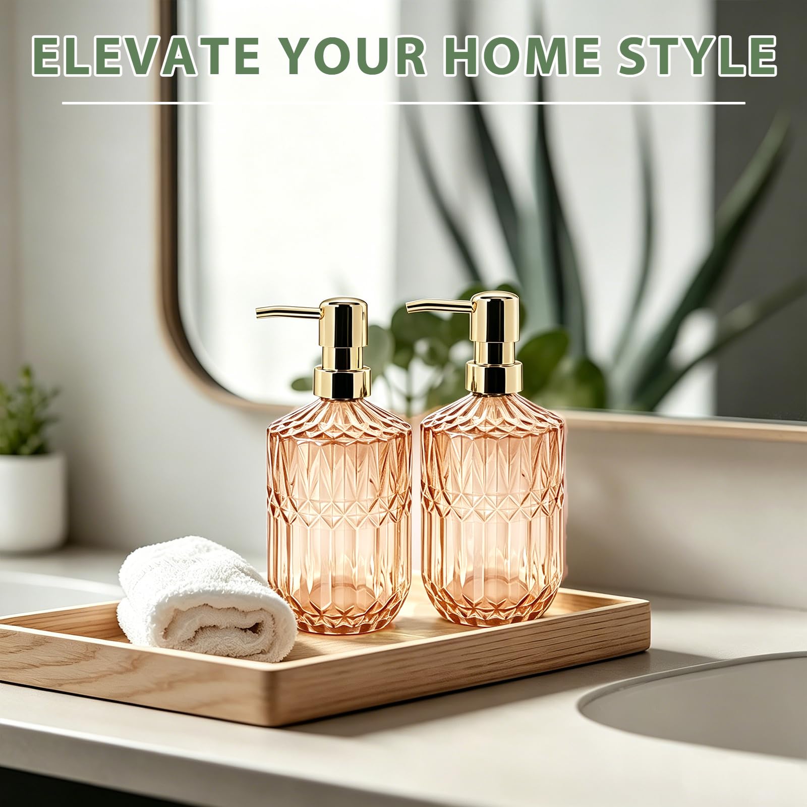 2 Pack Amber Glass Soap Dispenser 400ml | Thickened Non-Slip Pump