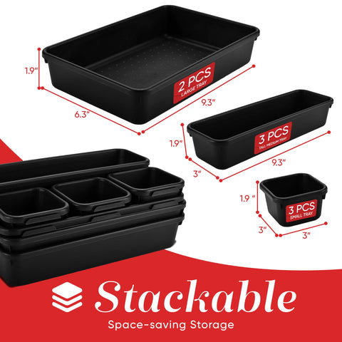 Masirs Interlocking Drawer Organizer Bins, Durable Plastic, Various Sizes for Custom Layout Design, Great for Desk Drawer