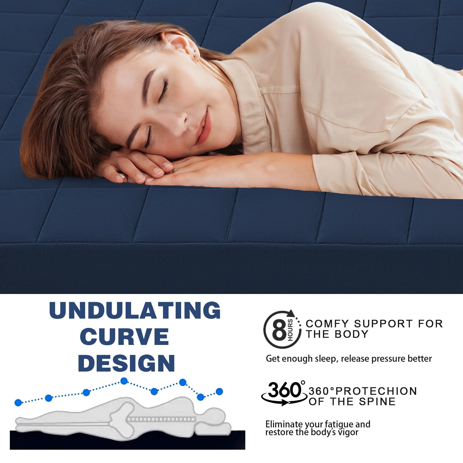 MeMoreCool Roll Up Floor Mattress Small Single, Navy Blue