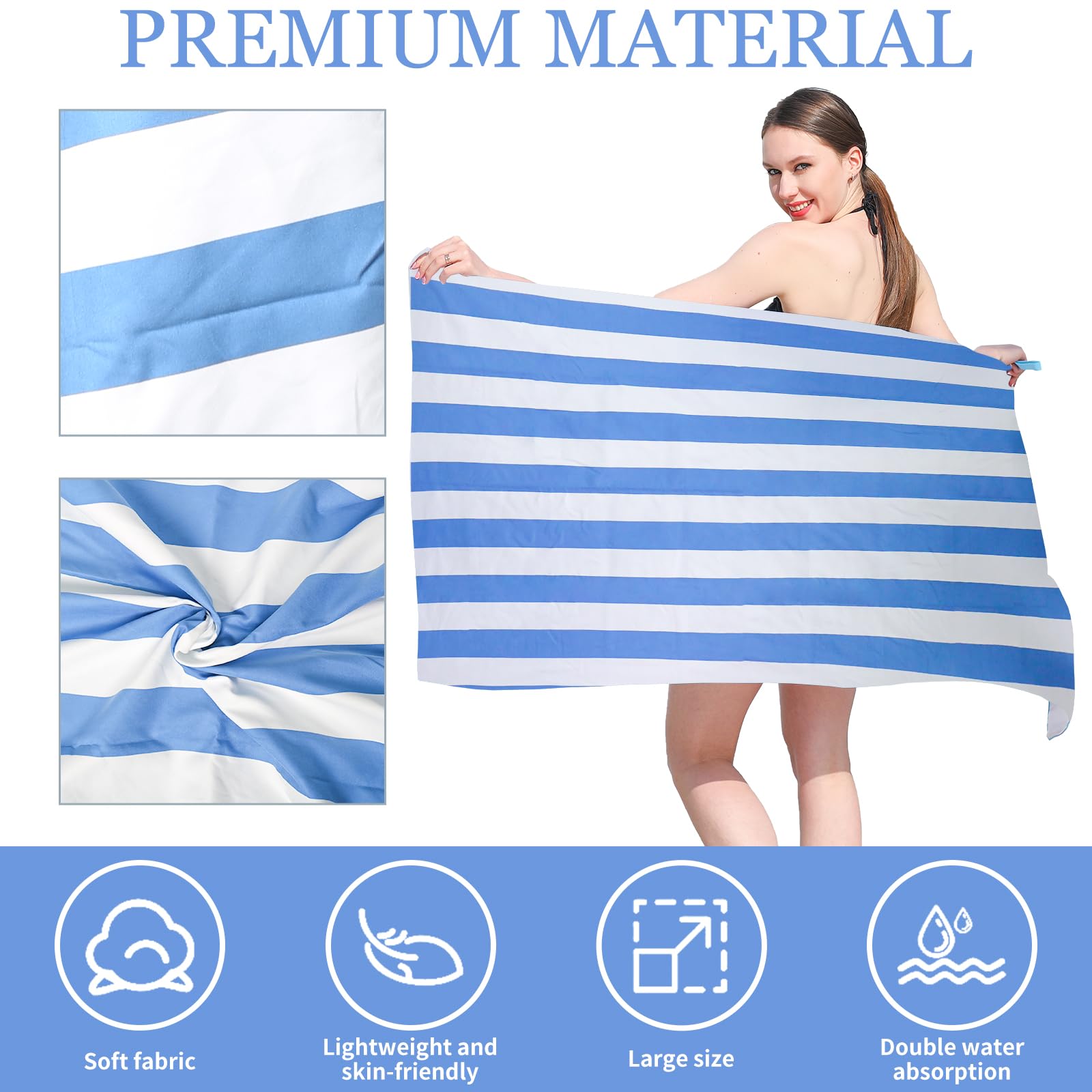 TMEOG Microfibre Beach Towels 2 Pack 180x80cm Extra Large Sand Free Beach Towel for Adults Compact Thin Travel Towel Women Men Lightweight Swim Pool