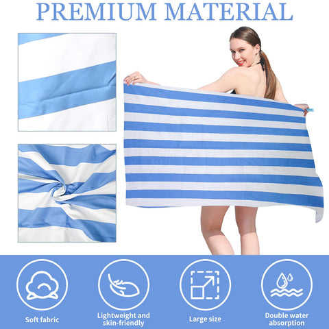 TMEOG Microfibre Beach Towels 2 Pack 180x80cm Extra Large Sand Free Beach Towel for Adults Compact Thin Travel Towel Women Men Lightweight Swim Pool