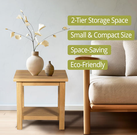 Hallowood Furniture Waverly Oak Small Table, Light Oak Side Table Set of 2, Console Table, Solid Wooden Coffee Table for Living Room, Bedside Table